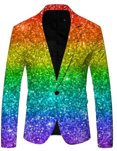 RUMAOZIA Sequin Jacket Men's Gold Glitter Blazer Stretch Jacket for Wedding Party Performance Costume Sporty Night Club Host Emcee Performance Suit Jacket for Business Leisure, P Light Blue, S