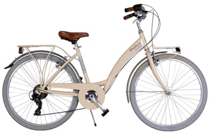 Via Veneto Bazam - Damenfahrrad City Bike Nuvò Lady 26 Zoll (66 cm), Schaltung mit 6 Gängen, Retro-Fahrrad, Vintage-Fahrrad, hergestellt in Italien, Größe 46, Beige Cappuccino | VV526AL
