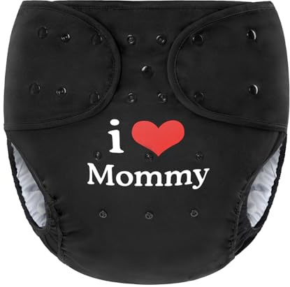 LittleForBig Pañal de tela impermeable lavable ajustable reutilizable para adultos, talla única - I Love Mommy Negro