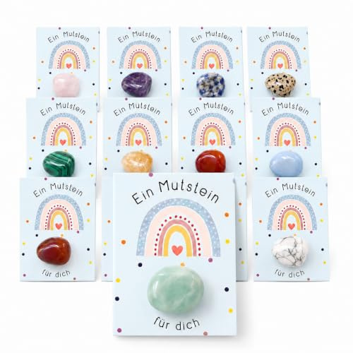 Milaboo 12er Set Glückssteine mit Karte – Einzeln verpackte Natursteine als dekorative Geschenkidee – Glücksbringer & Mitbringsel für besondere Anlässe (Mutstein)
