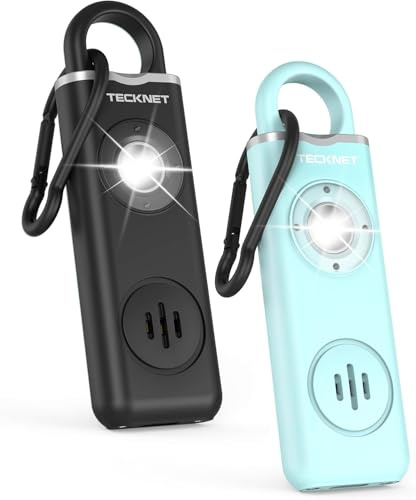 TECKNET Persönlicher Alarm, Taschenalarm mit 130 dB Sirene und LED Signalleuchte, USB Type-C wiederaufladbar Schlüsselanhänger für Frauen, Sicherheitsalarm für Kinder/Frauen/Ältere(Blau+Schwarz)