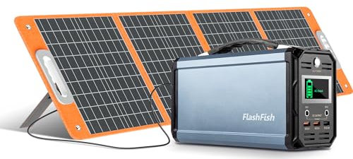 FlashFish Station d'alimentation 300 W avec panneau solaire pliable 100 W/18 V, centrale électrique portable 222 Wh, 60 000 mAh, grande batterie externe avec prise, générateur de secours pour camping