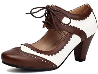 Mary Jane Lace Up Scarpe da Donna Punta Rotonda Chiusa anno Tacchi Gatsby Décolleté Stile anni '20 e '40 Vittoriani Marrone 38 EU