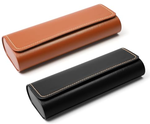 ZUYIST 2 Pièces Etui Lunettes Rigide en Cuir Métal, Boite a Lunette Homme avec Fermeture Magnétique, Étui Lunettes Soleil Style Vintage, Pochette Lunettes Portable pour les Hommes Femmes Enfants