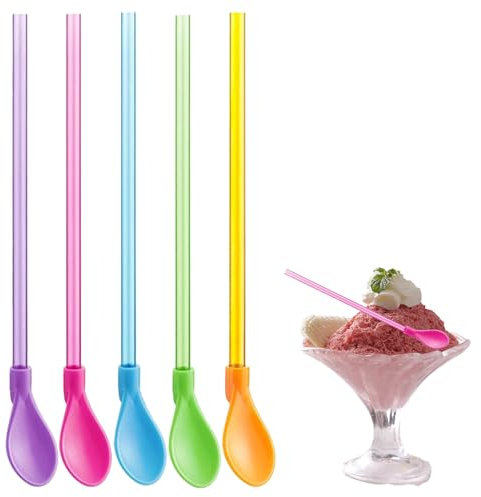 Set di 15 Cannucce a Cucchiaio,2 in 1 Cannucce Cocktail,Cannuccia Riutilizzabile con Cucchiai,Cucchiaio di Plastica Rimovibile,per Gelato,Caffè,Tè