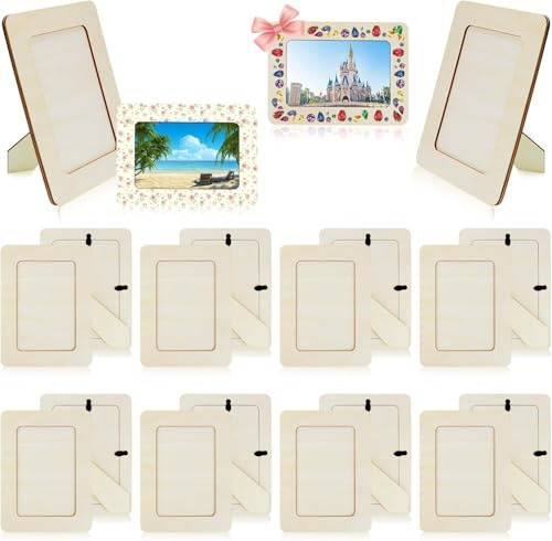 20 Pack Wooden Picture Frames for Crafts, 4 x 6 Photos DIY Wood Frames Bulk, Unfinished Standing Photo Frames DIY Crafts Wood Decorate for Birthday Party Mother's Day Gifts