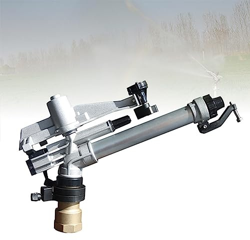 Aspersor de impulso de metal ajustable de 360°, aspersor de impacto ajustable con boquilla de repuesto de 20 m ~ 42 m, rango de agua de 360°, boquilla basculante giratoria de gran área para jardín