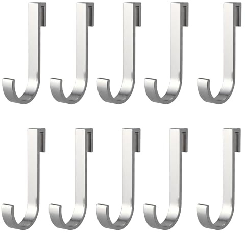 HLGHLG Wire Shelving J Hooks, 10-Pack Heavy Duty Aluminum Under Shelf Organizer Hangers for Kitchen, Bathroom, Closet, Garage (Silver)