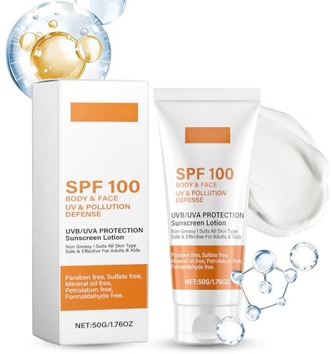 Sonnencreme LSF 100 Gesicht & Körper, SPF 100 Sunscreen UV Schutz Creme, UVA UVB Sunblocker Gesicht, Feuchtigkeitsspendende Sonnencreme Anti Aging, Wasserfest Sonnenschutz Lotion für Outdoor & Alltag