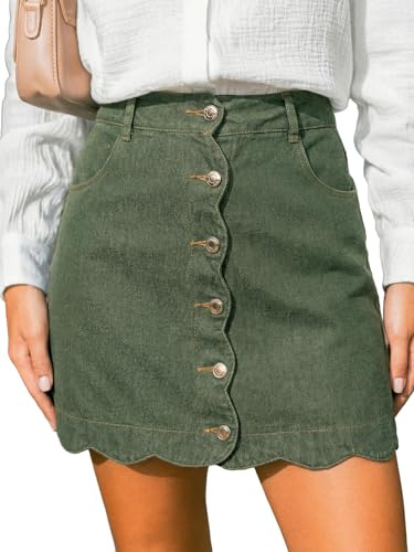 CUPSHE Mini falda vaquera para mujer, cintura alta, dobladillo ondulado, minifalda vaquera informal con bolsillos