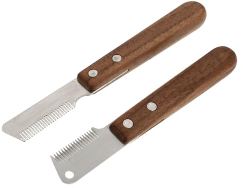 Alasum Cepillo Deslanador para Perros y Gatos 2 Piezas Mango Ergonómico de Madera y Cuchilla de Acero Inoxidable para Eliminar Pelo Muerto y Desenredar, Herramienta de Aseo