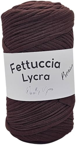 Cinta de licra para ganchillo 400 g 110 m – Hilo elástico para bolsos, accesorios hechos a mano, cordón suave resistente para crochet, ideal para bolsos de bricolaje, cestas (marrón)