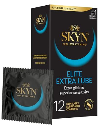 SKYN Elite Extra Lube Condoms – 12 Count – Ultra-Thin, Lubricated Latex-Free Condoms with Extra-Silky Lubricant