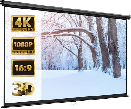 VonHaus Pull Down Projector Screen, 100 Wall Mounted 4K HD Projection Screen with 16:9 Aspect Ratio, Home Cinema Wall or Ceiling Mountable with Soft Close Mechanism & Stainless Steel Casing