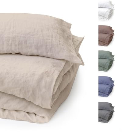 BLUE MOON Bettwäsche 140x200 Leinenbettwäsche [ÖKO-TEX] - 2teilig - 1 Bettbezug 140 x 200 + 1 Kissenbezug 70x90 cm - Luxuriöse Leinen Bettwäsche aus 100% Leinen - Made in EU - Stone Washed - Sand