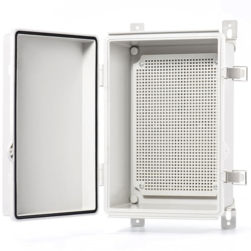 QILIPSU Junction Box IP67 Waterproof Plastic Electrical Enclosure Outdoor Weatherproof Project Electric Box with Mounting Plate, Wall Brackets, Hinged Grey Cover 11.2x7.7x5.1