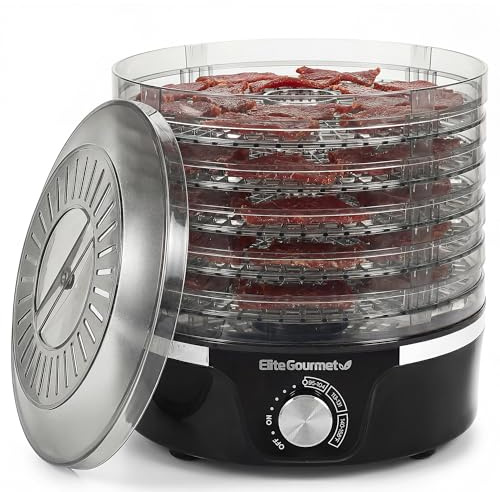 Elite Gourmet EFD319 Food Dehydrator, 5 BPA-Free 11.4 Trays Adjustable Temperature Controls, Jerky, Herbs, Fruit, Veggies, Dried Snacks, Black
