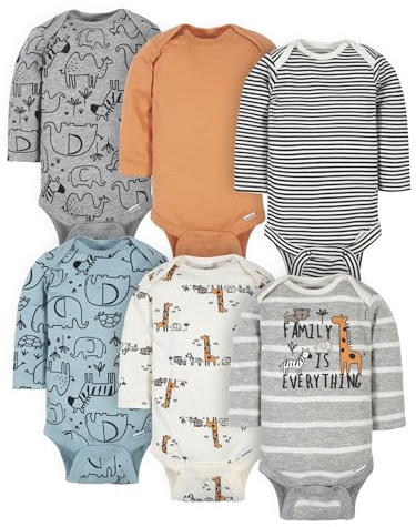 Gerber Baby Boys, confezione da 6 tutine a maniche lunghe e set di magliette per bambini, blu giungla, 0-3 mesi