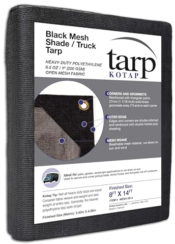 Kotap 8 x 14 Ft. Shade/Truck Black Mesh Tarp for Debris Coverage, Breathability, 70% Shade, 6.5 oz/sq Yard, (MESH-0814)