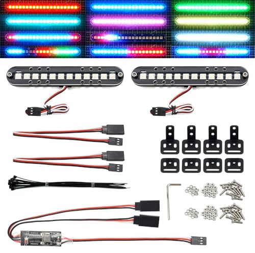 RC LED Light Bar Roof Lamp Headlight Tail Light Kit Bumper Light Compatible with Traxxas RC Car Truck Crawler Tamiya Losi HPI Rustler Axial Police Lights (100mm 2 Bar)