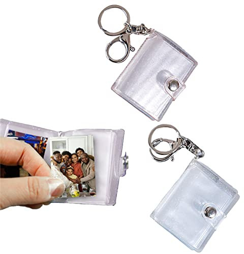 ZoeTekway Mini album fotografico portatile, 2 pezzi, con chiusura a moschettone e anello portachiavi, 32 tasche, foto personalizzata per riporre foto da 2 pollici (rosa lucido e bianco lucido)