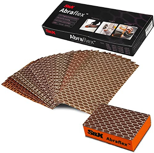 S&X ABRAFLEX Sanding Sponge Hook and Loop Sandpaper Assortment Grit 60/80/100/120/150/180/240/320, 20-Pack, Multipurpose Coarse Medium Fine Grit Sanding Block Set for Wood, Drywall, Metal (20)