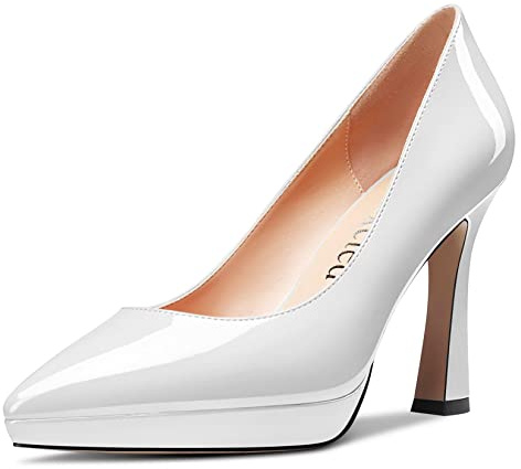 Saekcted Femmes Haut High Aiguille Plate-Forme Talon Heel Pointu Bout Escarpins Slip-on Mariage Bureau 10 CM Heels Chaussures Blanc 37 EU