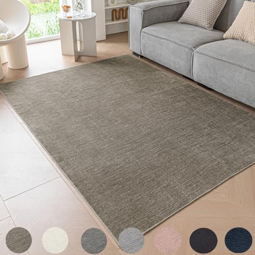 Ceneco Kurzflor Teppich, Taupe Teppiche Wohnzimmer, Moderne Indoor Dünne Teppiche Schlafzimmer, Teppich Kurzflor Waschbarer für Esszimmer, Büro, Lounge (Taupe, 60×120cm)