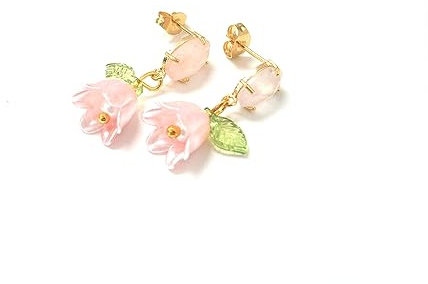 Rosa Kristall Ohrringe mit rosa Glockenblumen Anhängern, Ohrstecker vergoldet