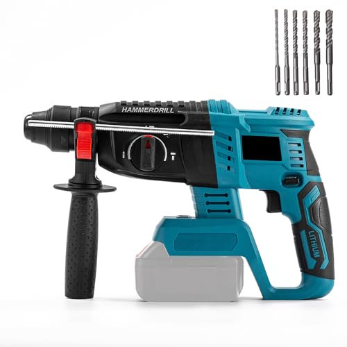 Honeyhouse Professional Akku-Bohrhammer für Makita akku 18V,7.0 Joule Schlagenergie,4500RPM,3 Modi: Bohren,Hammerbohren,Meißeln,bürstenloser Motor,Hammer Bohr mit 6-tlg. Bohrmeißel-Set(Ohne Akku)
