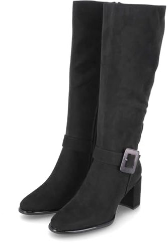 MARCO TOZZI Damen Hohe Stiefel mit Absatz Vegan mit Schnalle, Schwarz (Black Comb), 39 EU