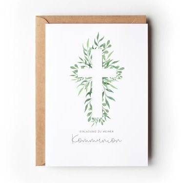 Lot de 10 cartes d'invitation pour communion, eucalyptus, avec enveloppes, style bohème, floral, à remplir, style moderne, sainte, pour garçons et filles, (invitation à la communion, eucalyptus