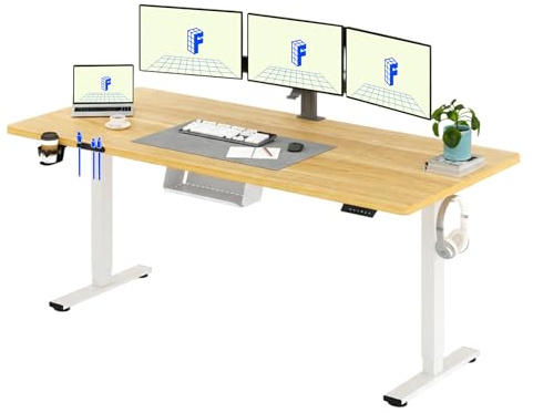 FLEXISPOT 180 * 80cm Electric Standing Desk Adjustable Standing Desk Sit Stand Up Desk Computer Desk with Hook Memory Function for Office and Home (Maple+White)