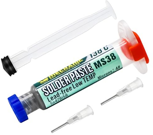 Sn42 Bi58 Pâte à souder sans plomb avec 2 outils de dosage et tiges de poussée, pas de nettoyage nécessaire, basse température 138 °C, pour étain à souder BGA SMT (20 g)