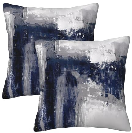 QUALKNOY Set of 2 Velvet Navy Blue Cushion Covers 45 x 45 cm Modern Art Abstract Throw Pillow Case 18x18 for Living Room Sofa Bed Outdoor Garden Home Decor Pillowcases