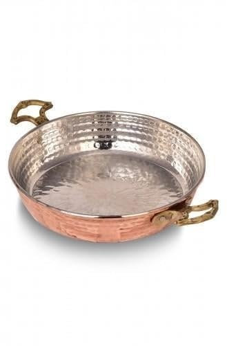 Generico Padella nobile in rame fatta a mano, manico placcato argento, spessore 18 cm