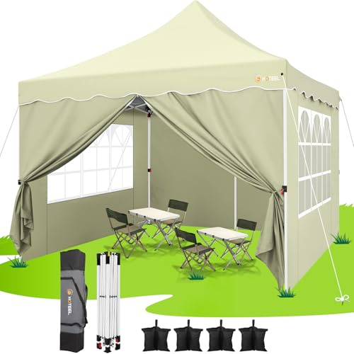 HOTEEL Tonnelle Pliante 3x3 Imperméable avec 4 Parois Latérales, Installation Facile Barnum Pliant 3x3 Portable Tonnelle de Jardin Exterieur avec 4 Sacs de Sable pour Fête, Festival, Marché, Kaki