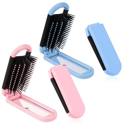 2 Stück Reise Haarbürste mit Spiegel Mini Haarbürste Klappbürste Kompakt Reisegröße Faltbare Haarbürste Pocket Reisebürste Haarmassagekamm Styling Kamm für Männer Mädchen Frauen