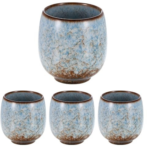 sourcing map Juego de 4 tazas de té de cerámica chinas de 5.6 onzas, tradicional Gong Fu, taza de té japonesa sin asa, taza de café pequeña para mate, té, café, bebidas de vino, azul claro
