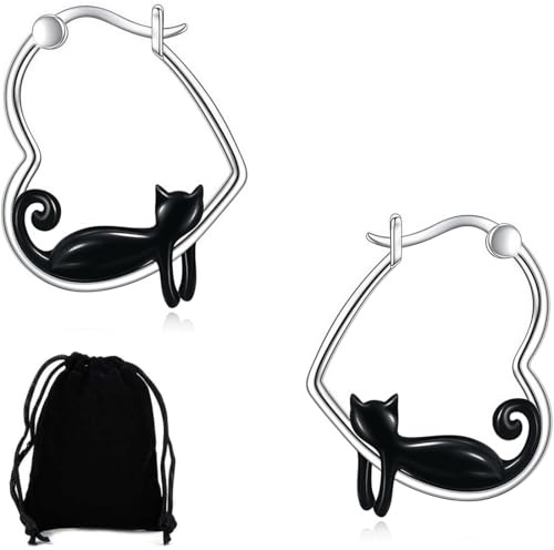 KUMSODE Boucles d'Oreilles Chat Animaux en Argent 925 Bijoux Cercle Cadeaux