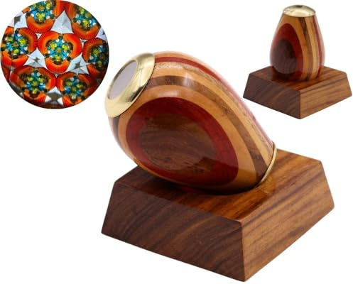 YVCrafts Kaléidoscope fait main en laiton et bois laqué avec base en bois - A pour les occasions spéciales et Pâques