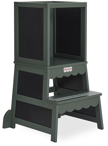 Dream On Me Fisher-Price Wonderstep Step Stool – 2-in-1 Convertible Toddler Tower & Step Stool, Solid Pinewood, Portable & Easy to Assemble - Forest Green