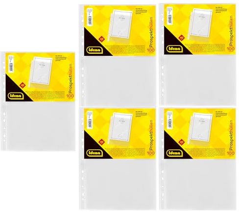 Idena 90371-500 pcs. pochettes transparentes A4 grainées, pochettes prospectus en plastique 40µ, indélébiles, films transparents avec perforation universelle