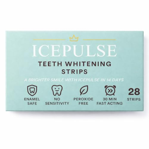 ICEPULSE Teeth Whitening Strips Pap+ Peroxide-Free Whitening, Low Sensitivity Formula, Enamel Safe, No-Slip 30-Min Treatment, Coffee Tea & Wine Stain Removal, 28 Strips (14 Treatments)