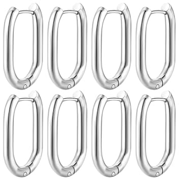 Mochity 4 Paires Boucles d'Oreilles Ovales Pour Femmes, Boucles d'Oreilles Créoles En Acier Inoxydable, 16-25mm Creole Ovales, Créoles Or Argent, Bijoux Femme