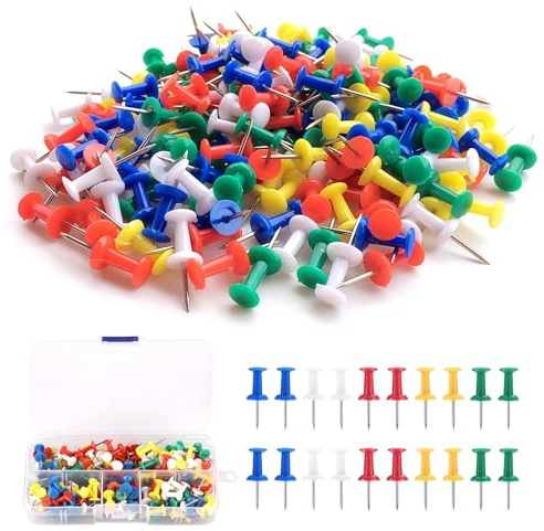 Vexorlian 100 PCS Colourful Push Pins, Stainless Steel Thumb Tacks for Bulletin Board & Fabric Marking