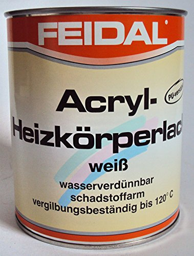 Feidal Acryl Heizkörperlack / 2,5 L / Weiss Glänzend, wasserverdünnbar, PU-verstärkt, vergilbungsbeständig bis 120°C