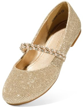 DREAM PAIRS Ballerine flicka Mary Jane, Guld Glitter, 28.5 EU