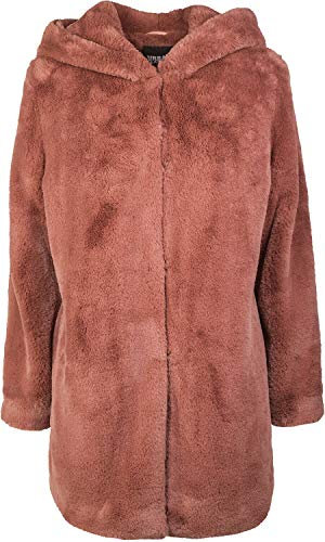 Urban Classics Ladies Hooded Teddy Coat aus Fake Kaninchenfell, Damen Mantel mit Kapuze und Seitentaschen, darkrose, M