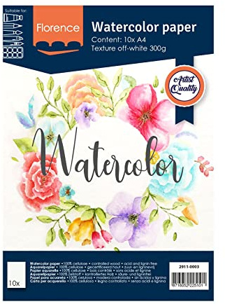 Vaessen Creative Florence Carta per Acquerello A4, Avorio, 300 g/mq, qualità Belle Arti, Grana Grossa, 10 Fogli per Pittura, Handlettering, Progetti Artistici e Altro Ancora, Legno, unità